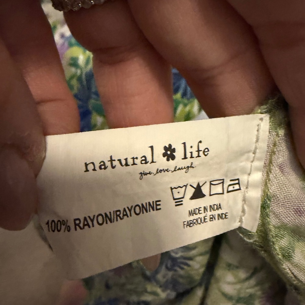 Natural Life Womens XL Floral Daisy Maxi Dress Boho Blue Purple Rayon Sundress - Picture 5 of 5